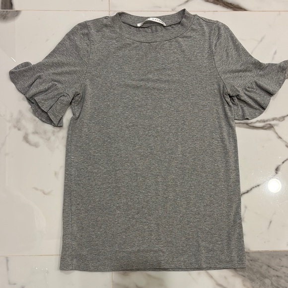 Susana Monaco Gray Ruffle short Sleeve Top, XS - Picture 1 of 5